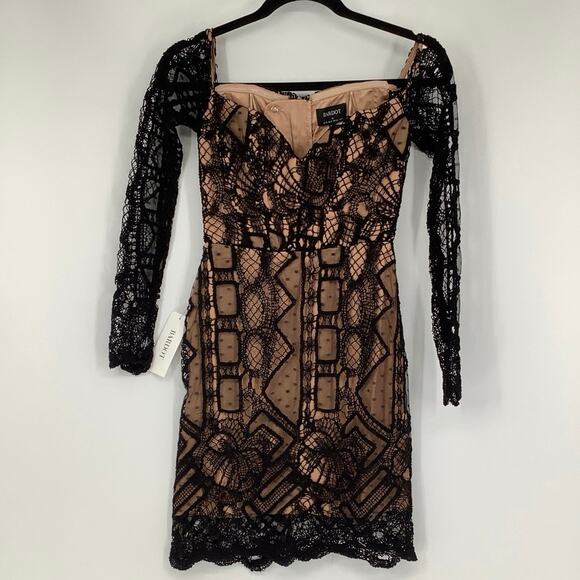 Bardot Size XS Black Zendaya Mini Lace Dress Off Shoulder Long Sleeve OS18-12 - Picture 3 of 10